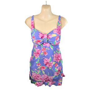 Oh Baby by Motherhood Maternity Floral Swimsuit Tankini Set Small Blue Pink